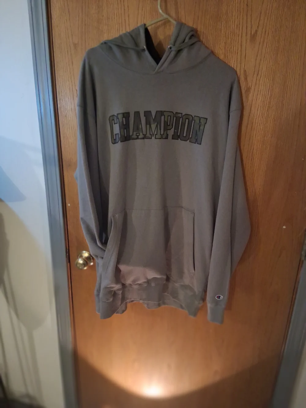 Champion Men's Light Gray Crewneck Hoodie with Logo